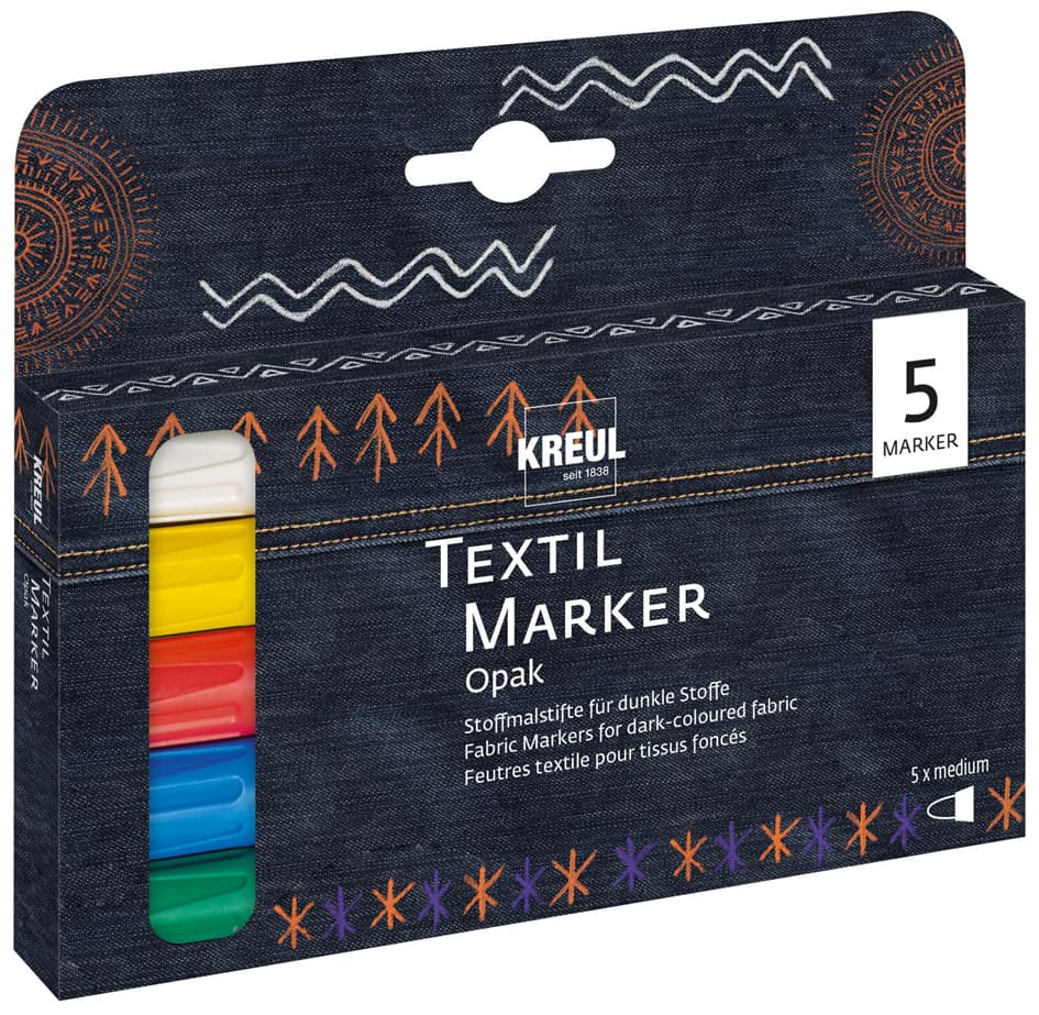 Kreul Textilmarker Opak, Rundspitze, 5er-Set