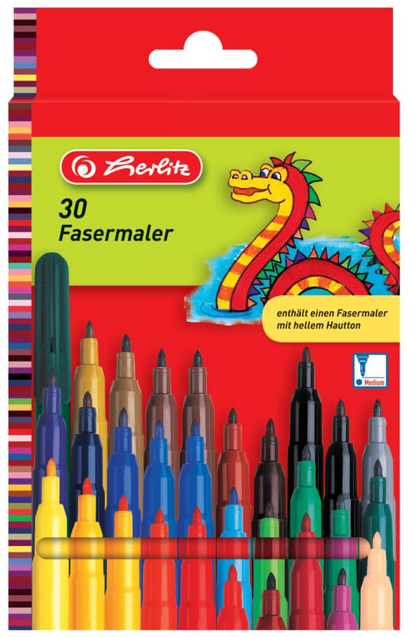 Herlitz Fasermaler, 30er Karton-Etui