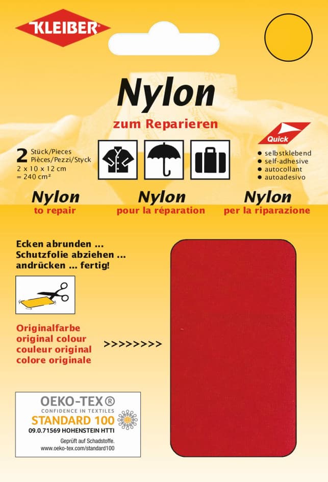 Kleiber Nylon-Flicken, Selbstklebend, Hellrot