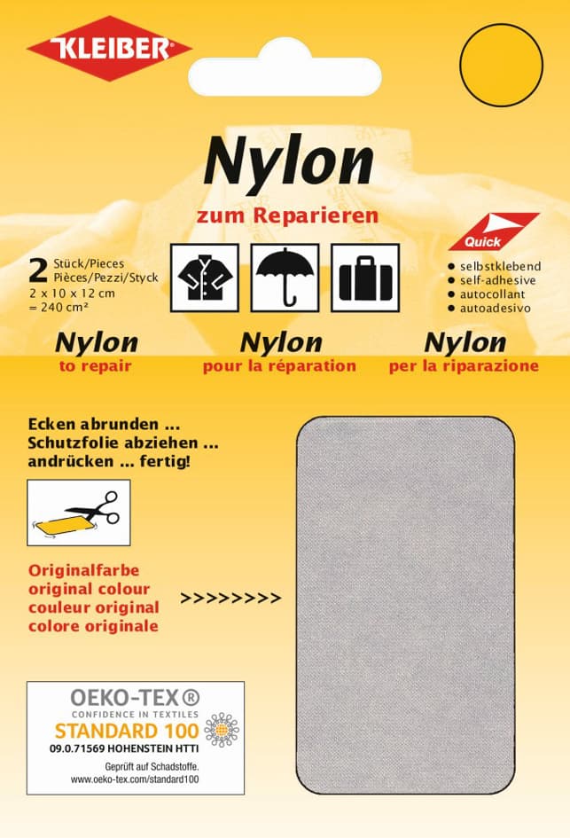 Kleiber Nylon-Flicken, Selbstklebend, Hellgrau
