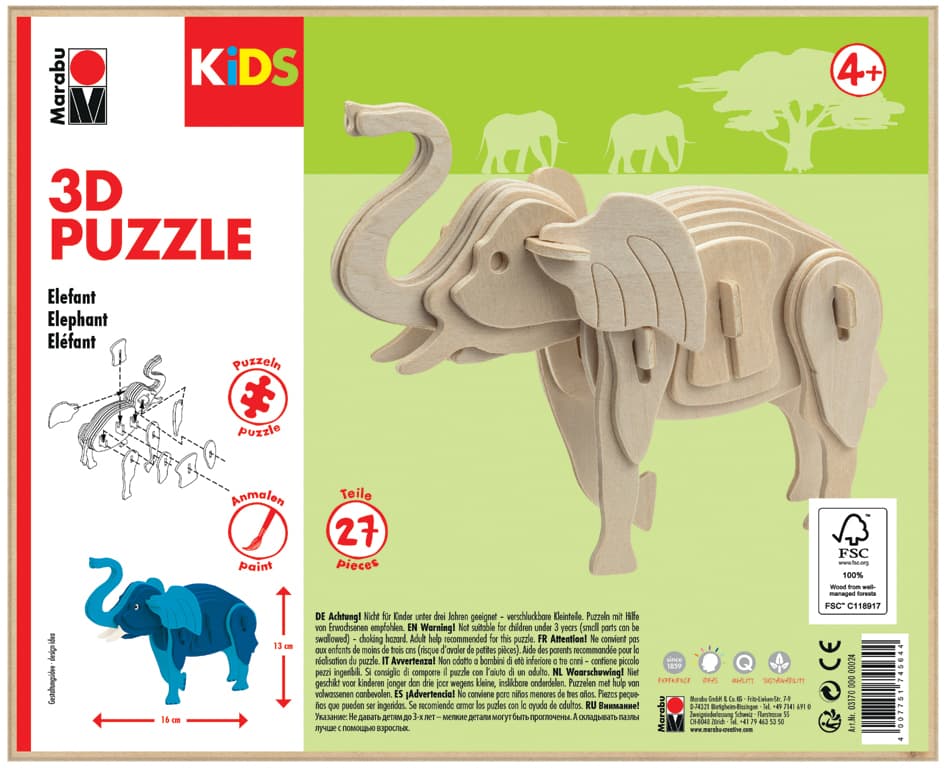 Marabu Kids 3d Puzzle , Elefant, , 27 Teile