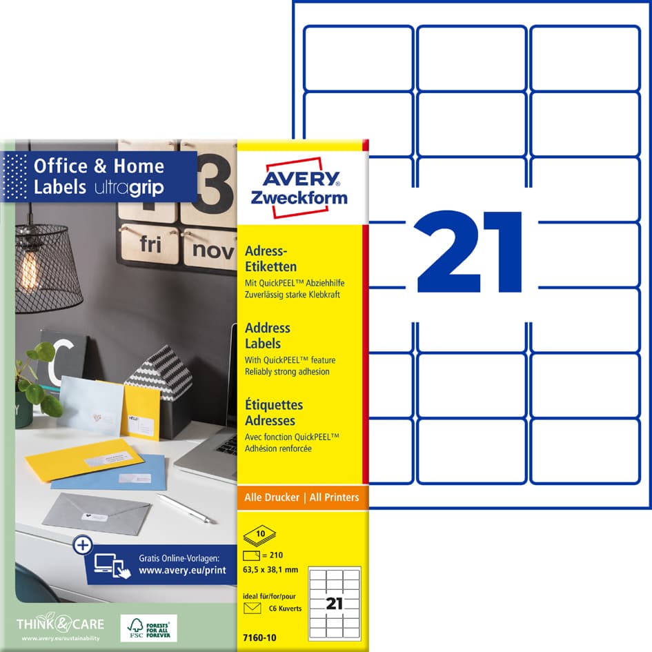 Avery Zweckform Adress-Etiketten Home Office, 63,5 X 38,1 Mm