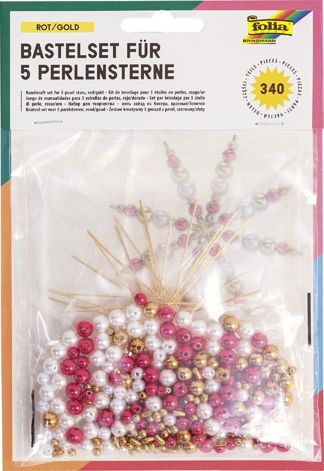 Folia Perlensterne-Set, 340-Teilig, Rot / Gold / Perlweiß