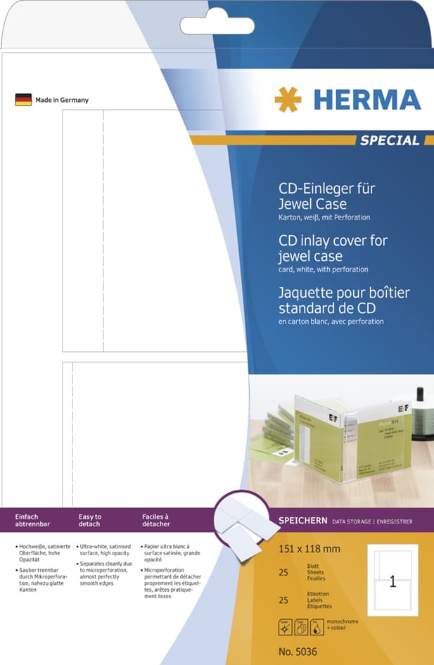 Herma Cd-Einleger Für Jewelcase, 151 X 118 Mm, Weiß