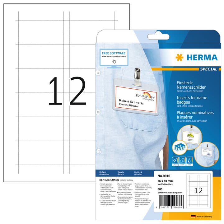 Herma Einsteck-Namensschilder Special, 75 X 40 Mm, Weiß