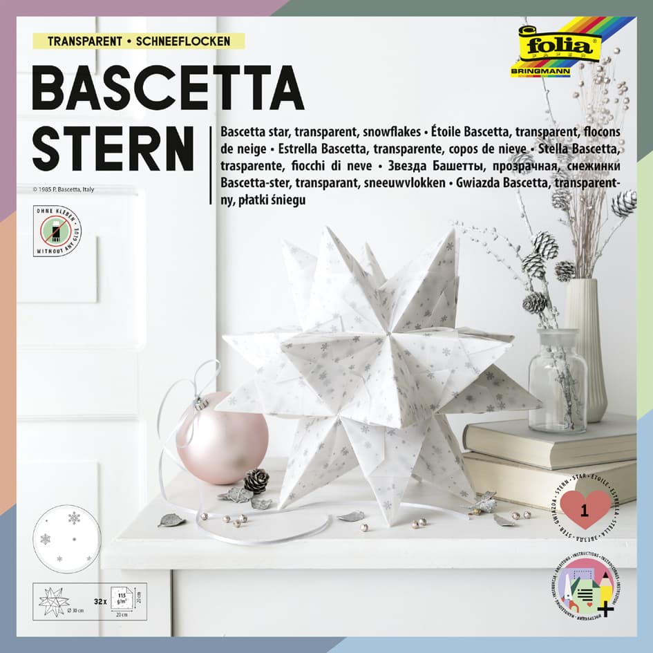 Folia Faltblätter Bascetta-Stern , Transparentpapier, , Weiß