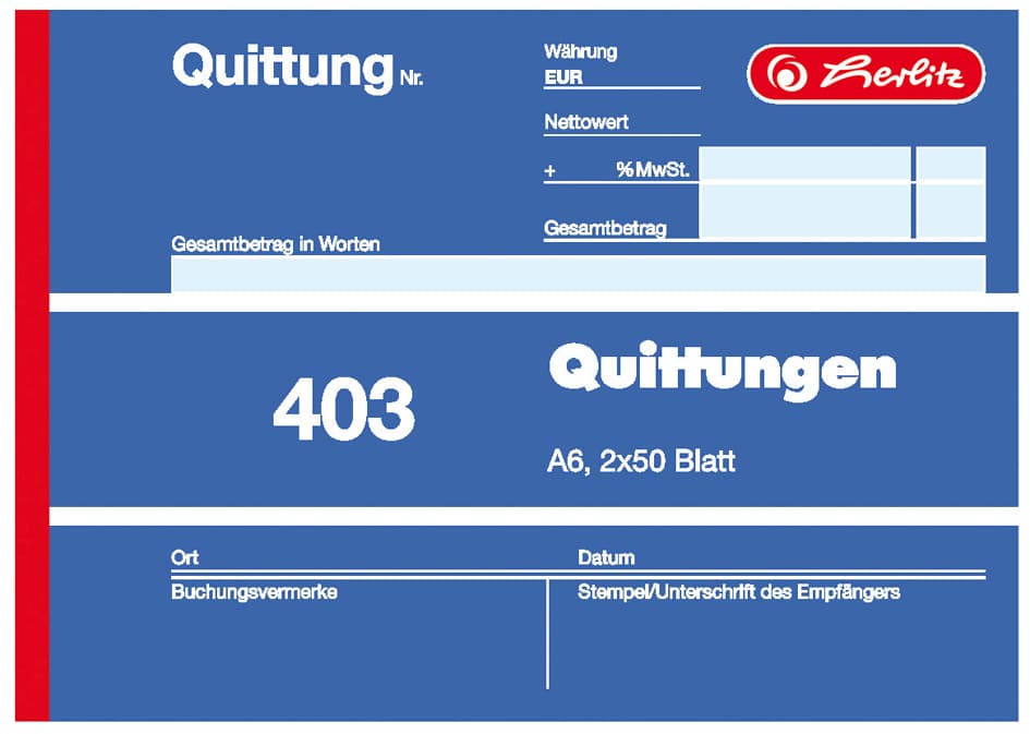 Herlitz Formularbuch , Quittung 402, , Din A6, 2 X 40 Blatt