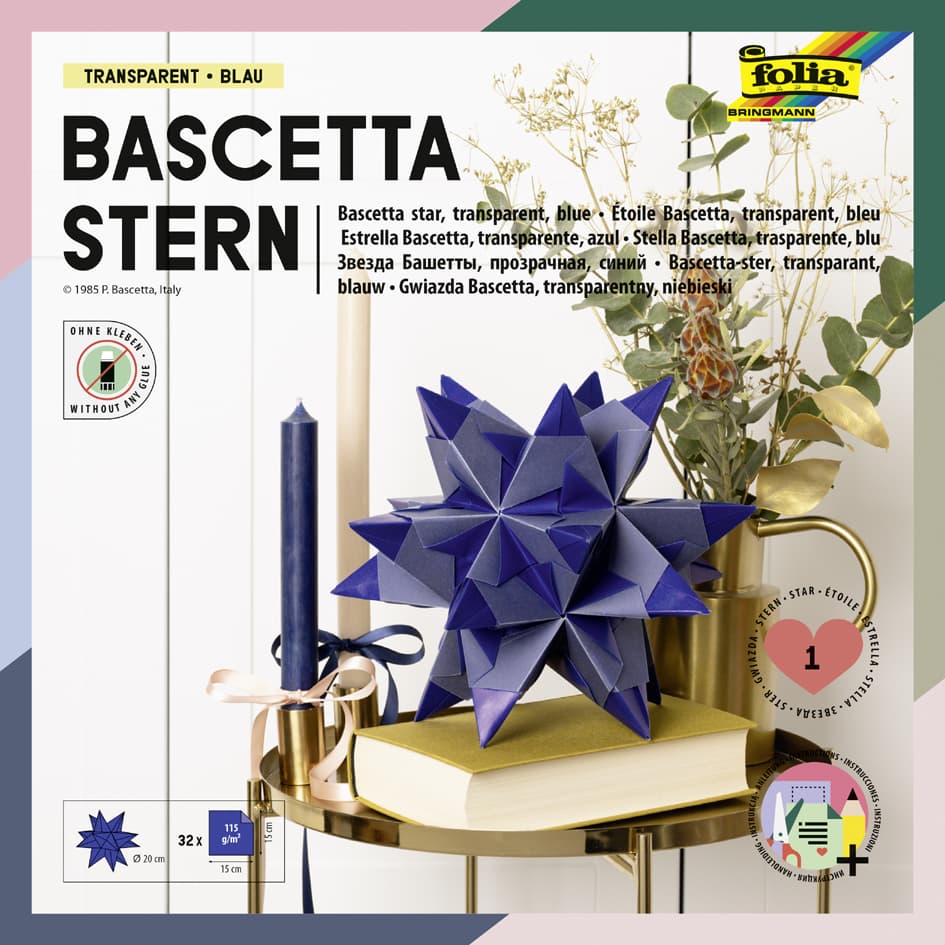 Folia Faltblätter Bascetta-Stern, Weiß-Transparent