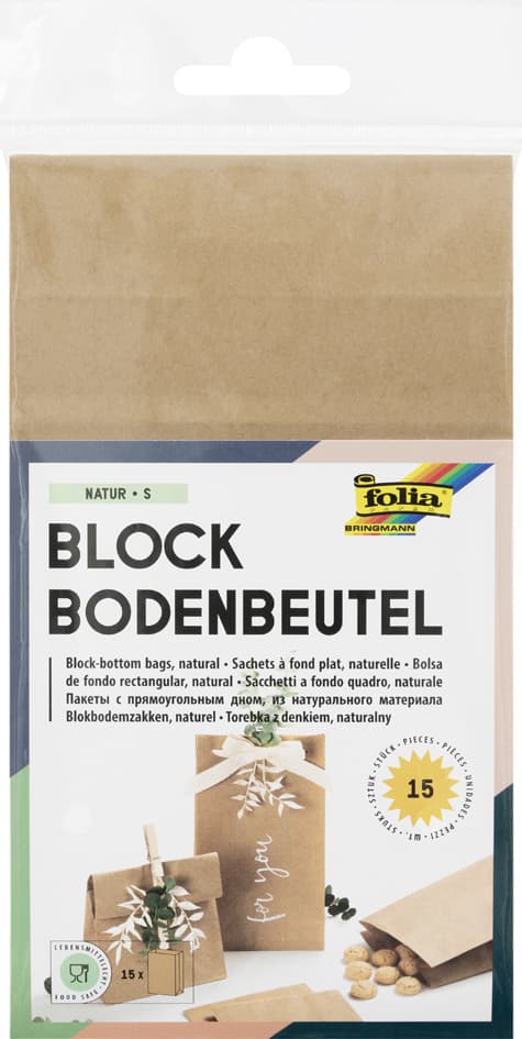 Folia Papiertüten Mit Blockboden, 100 X 55 X 175 Mm, Natur