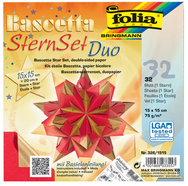 Folia Faltblätter Bascetta-Stern, 150 X 150 Mm, Hochrot/Gold