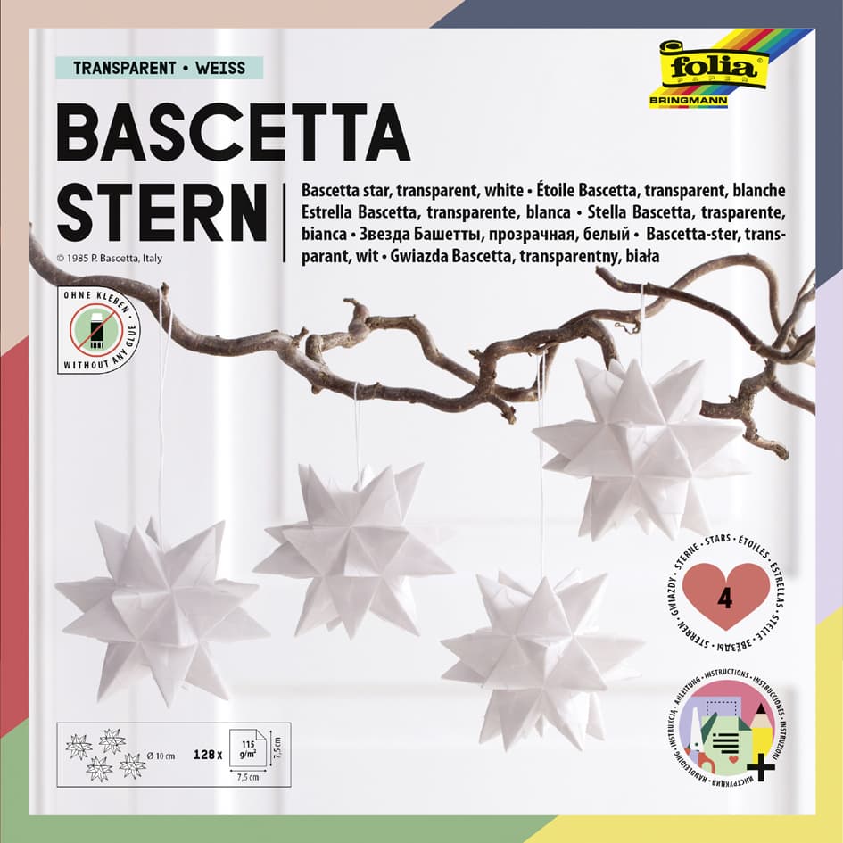 Folia Faltblätter Bascetta-Stern, 75 X 75 Mm, Weiß