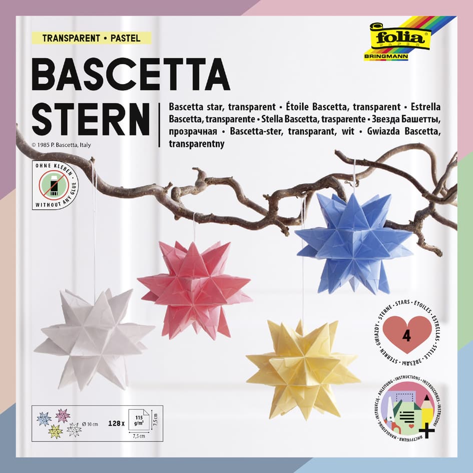 Folia Faltblätter Bascetta-Stern, 75 X 75 Mm, Pastell