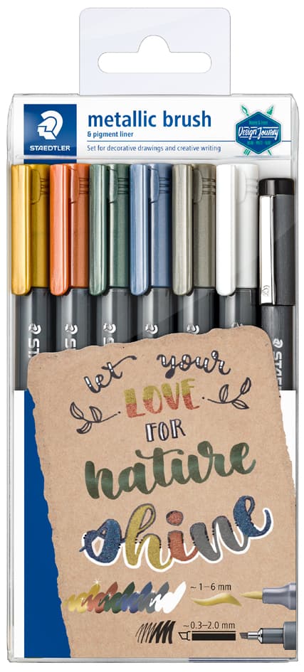 Staedtler Pinselstift Metallic Brush, 6er Etui +Pigmentliner