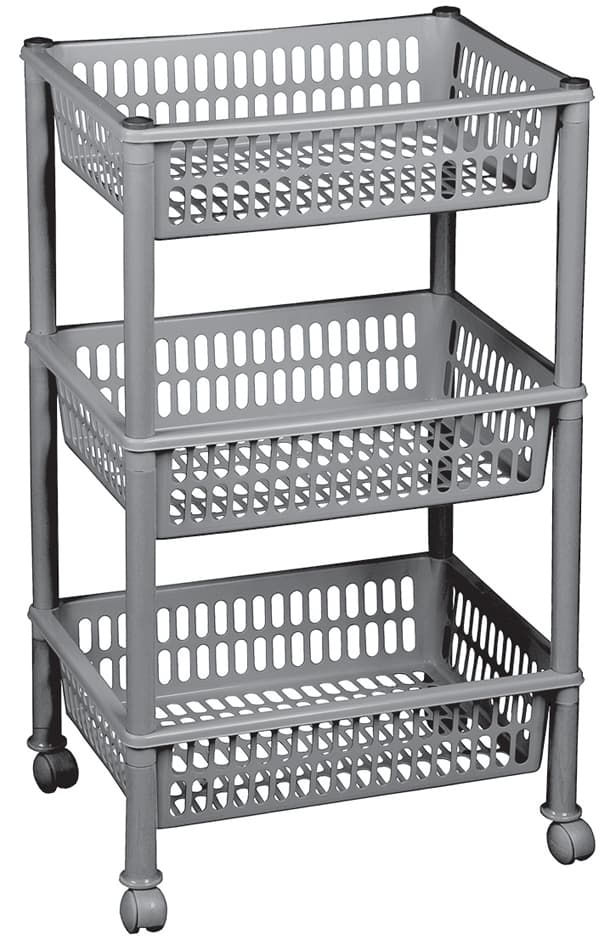 Plast Team Aufbewahrungs-Trolley, Mit 3 Körben, Silber
