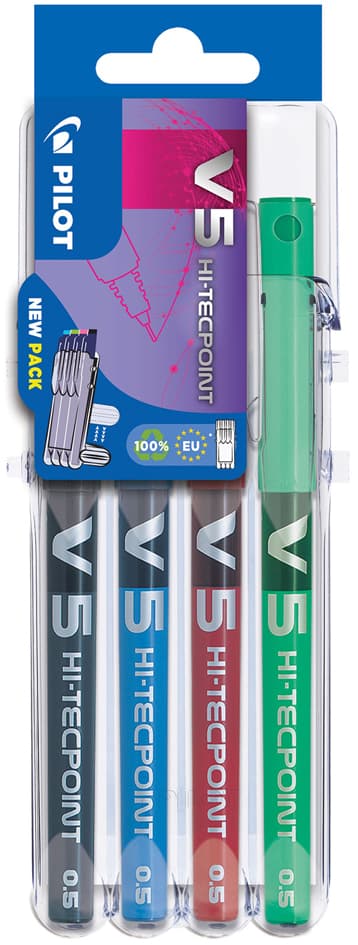Pilot Tintenroller Hi-Tecpoint V5 Set2go, 4er Etui