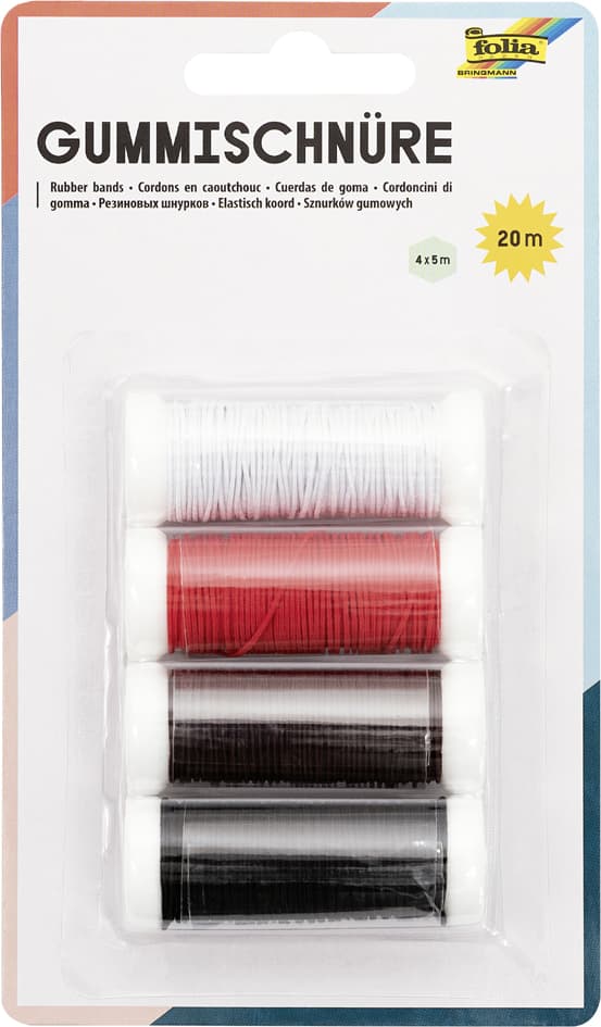 Folia Gummischnüre Basic, 4 Farben À 5 M Sortiert