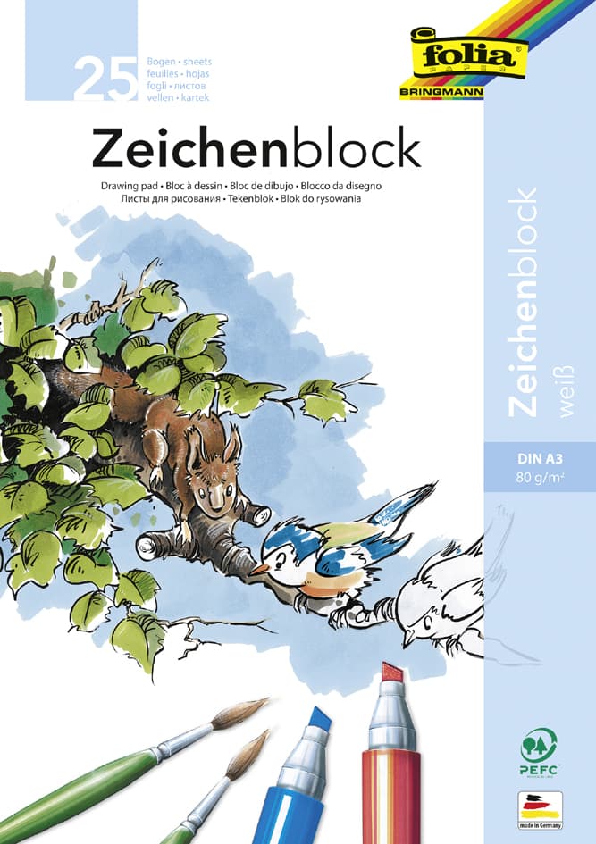 Folia Zeichenblock, 80 G/Qm, Din A3, 25 Blatt