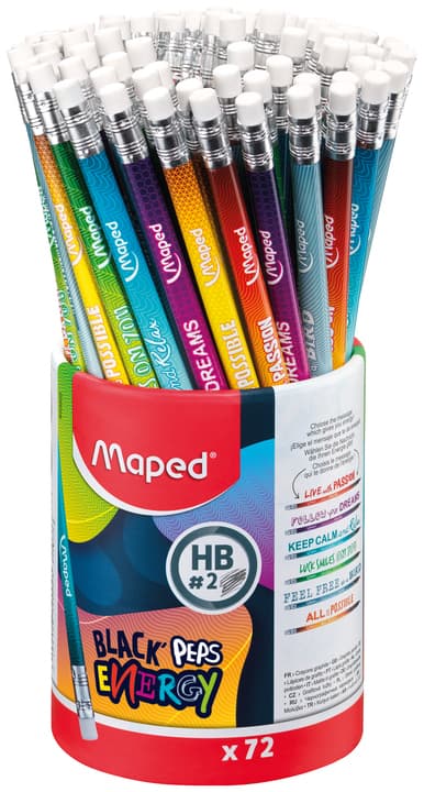 Maped Bleistift Black, Peps Energy, Härtegrad: Hb,72er Köcher