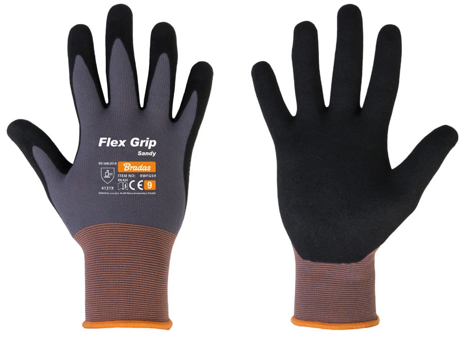 Bradas Arbeitshandschuh Flex Grip Sandy, Schwarz/Grau, Xl