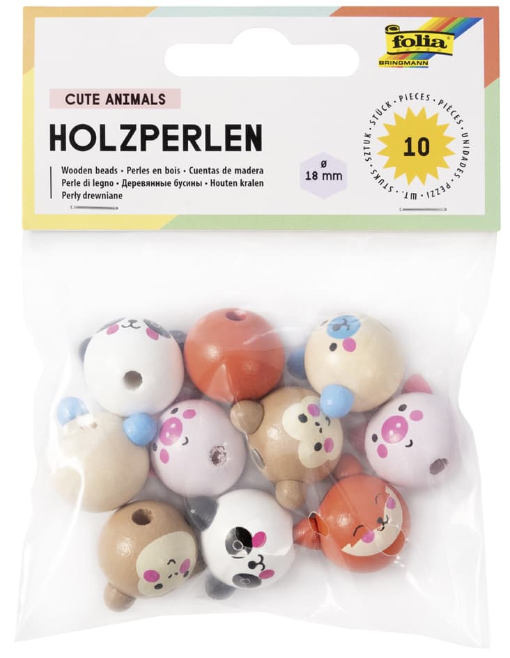 Folia Holzperlen Cute Animals, Rund