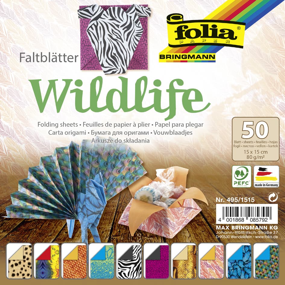 Folia Faltblätter , Wildlife, , 150 X 150 Mm, 80g/Qm, 50 Blatt