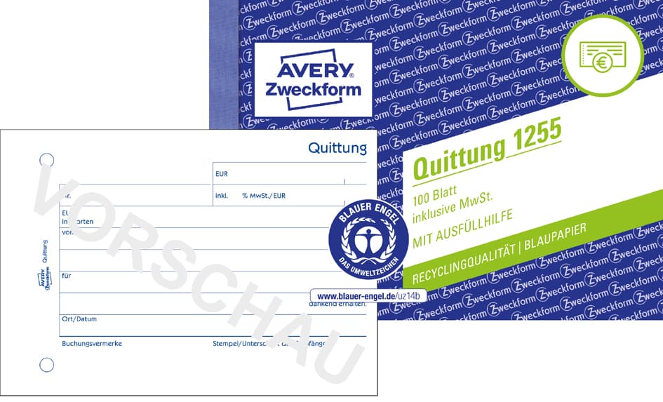 Avery Zweckform Recycling-Formularbuch , Qittung Inkl. Mwst.,
