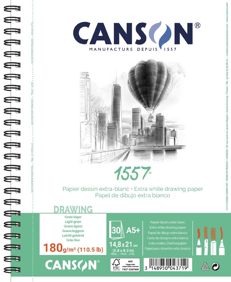 Canson Zeichenpapierblock 1557, Din A5+, 180 G/Qm, 30 Blatt