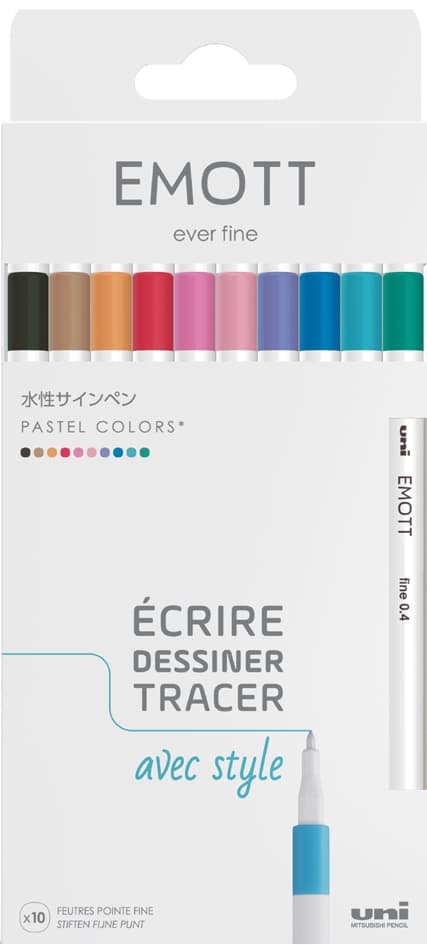 Uni-Ball Fineliner Emott, 10er Set , Pastel Colors,