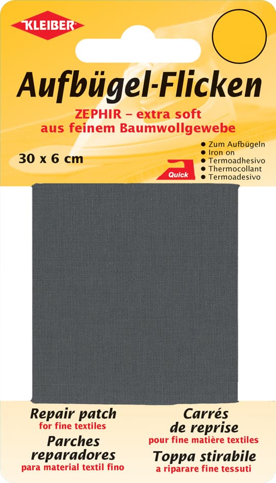 Kleiber Zephir-Aufbügel-Flicken, 300 X 60 Mm, Dunkelgrau