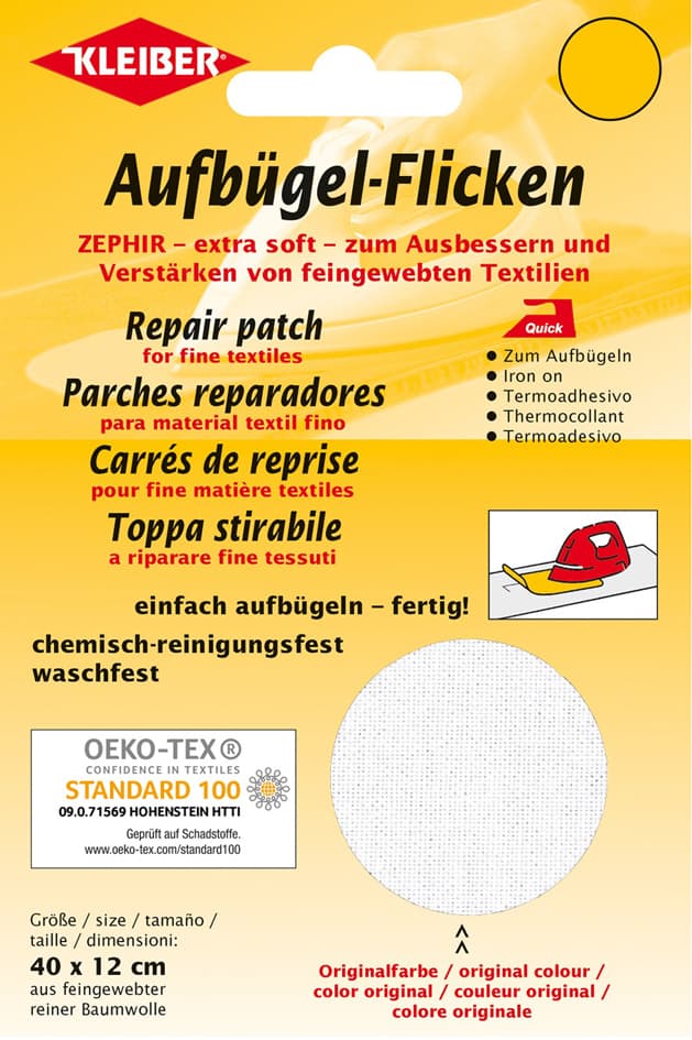 Kleiber Zephir-Aufbügel-Flicken, 400 X 120 Mm, Weiß