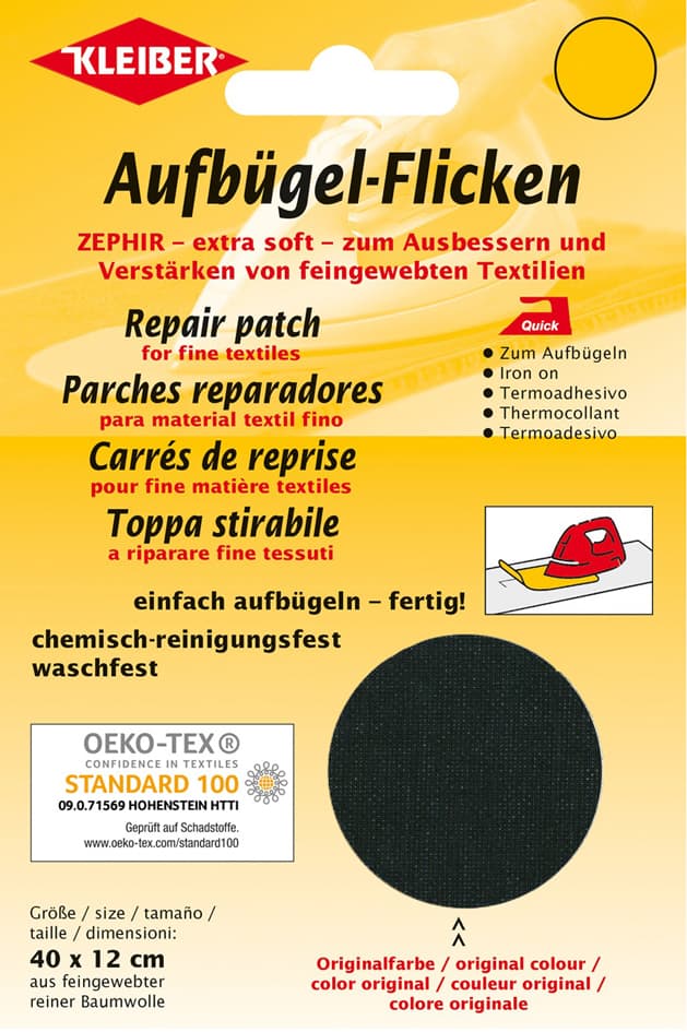 Kleiber Zephir-Aufbügel-Flicken, 400 X 120 Mm, Schwarz