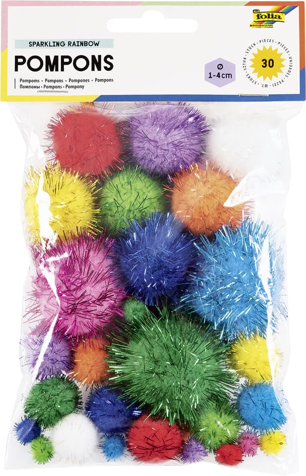 Folia Pompons Sparkling Rainbow, Größen Sortiert