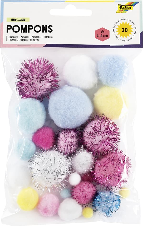 Folia Pompons Unicorn, Größen Sortiert