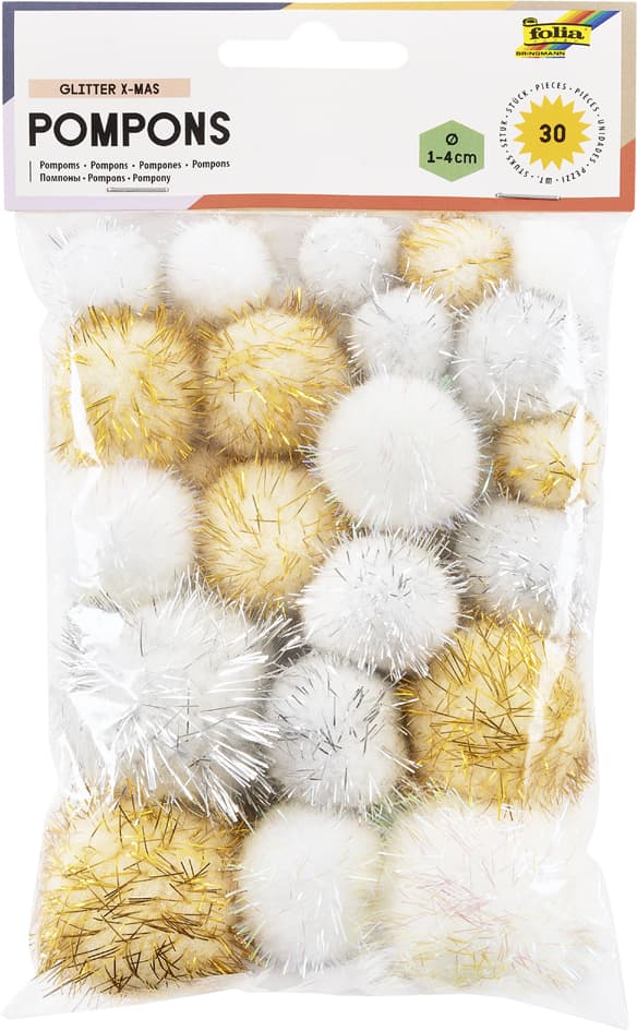 Folia Pompons Glitter X-Mas, Größen Sortiert