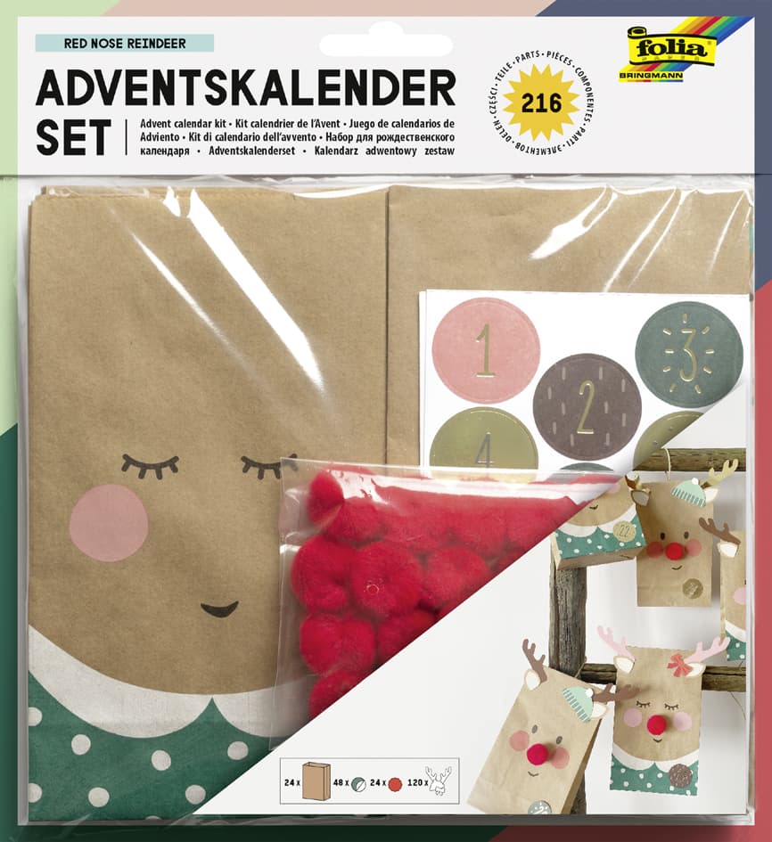 Folia Adventskalender-Set Red Nose Reindeer, 216-Teilig