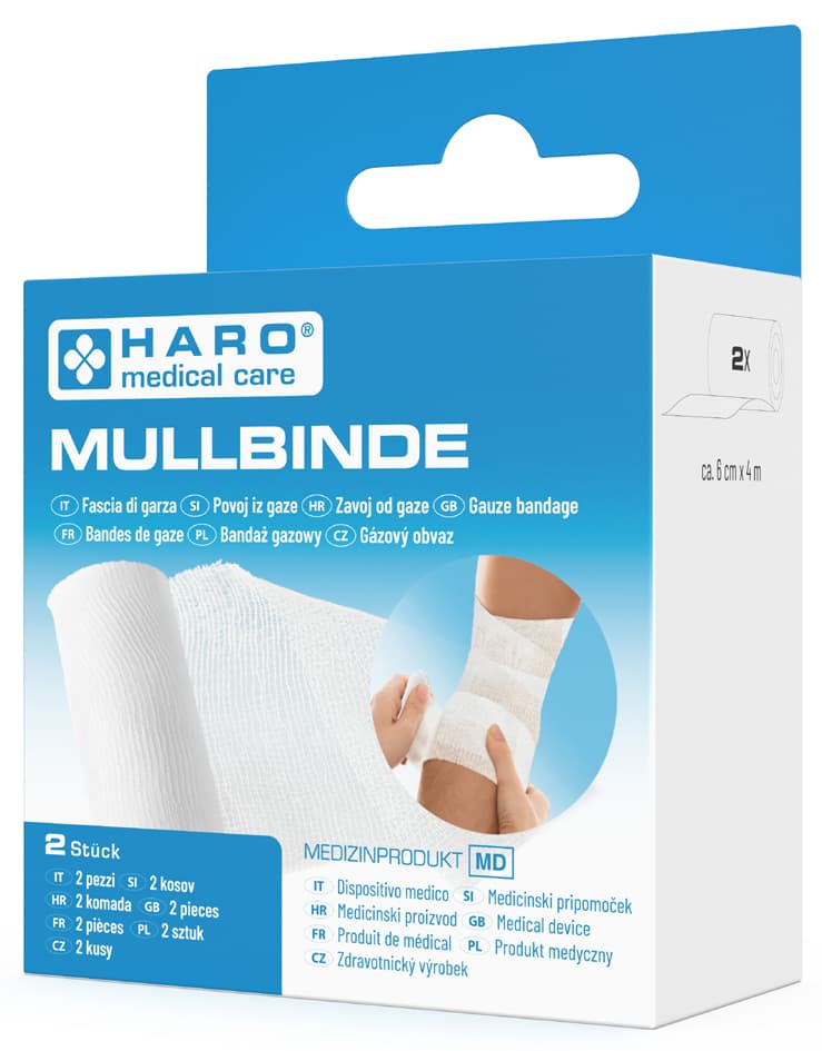 Haro Mullbinde Elastisch, Weiß, 60 Mm X 4,0 M, 2er Set