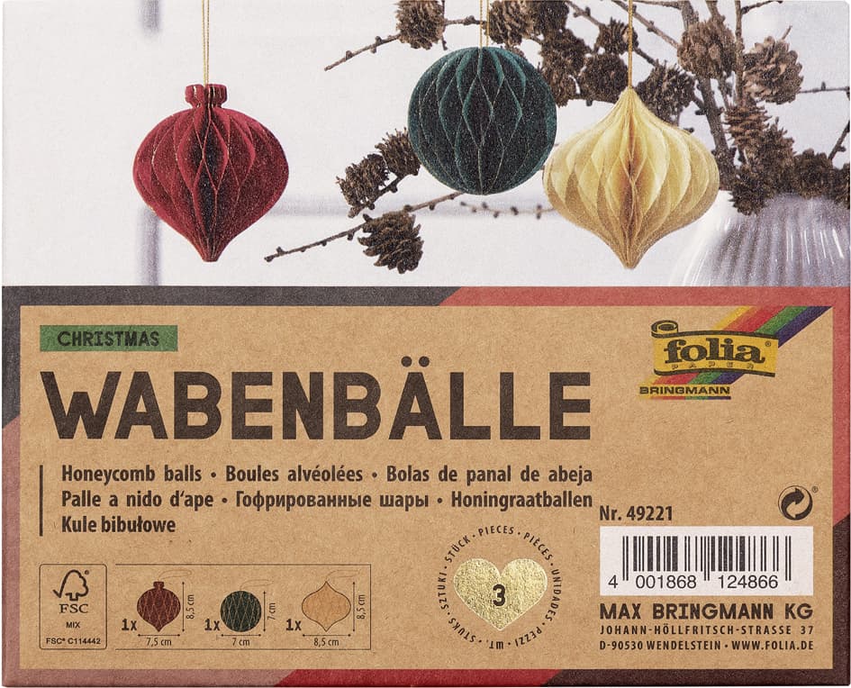 Folia Wabenbälle Christmas, 3er Set Kugeln