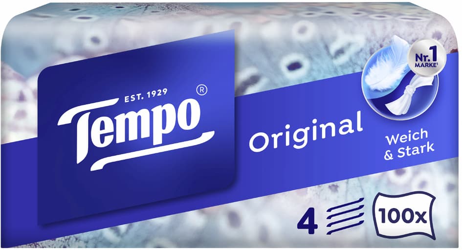 Tempo Taschentücher Original, 4-Lagig, Weiß, 100er Box