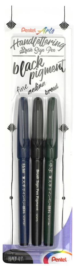 Pentelarts Kalligrafiestift Sign Pen Brush, Schwarz, 3er Set