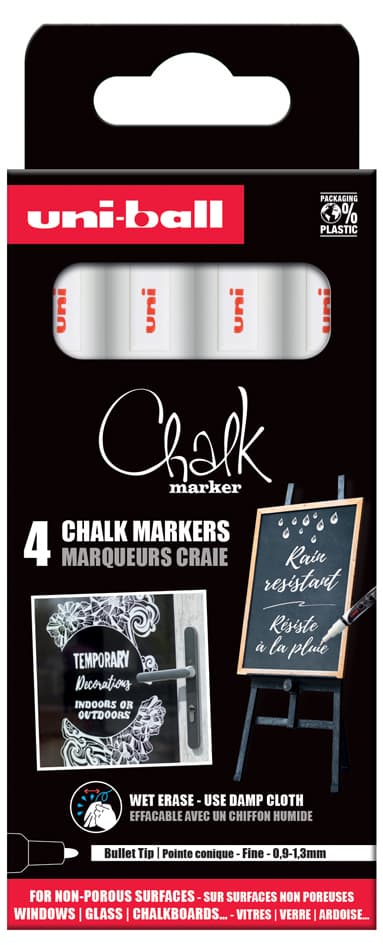 Uni-Ball Kreidemarker Chalk Marker Pwe3ms/4 Pf, 4er Etui