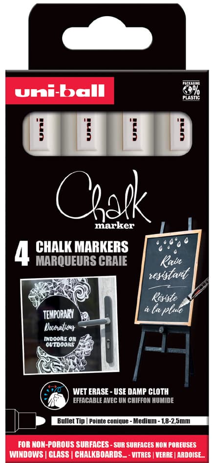 Uni-Ball Kreidemarker Chalk Marker Pwe5m/4 Pf, 4er Etui