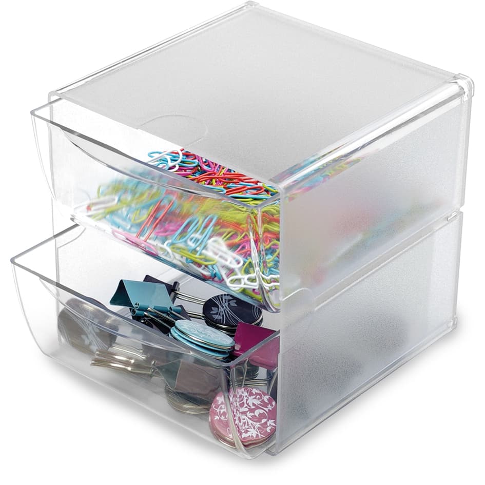 Deflecto Organisationsbox Cube, 2 Schubladen, Glasklar