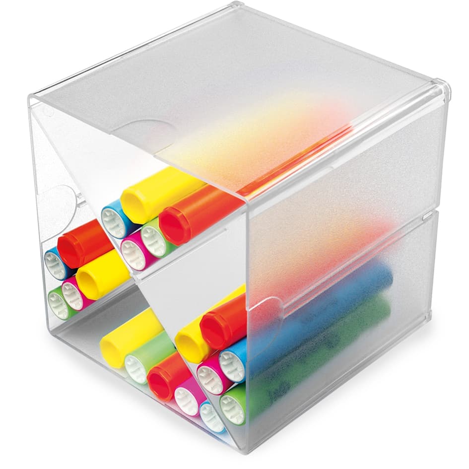 Deflecto Organisationsbox Cube, 4 Fächer, Glasklar