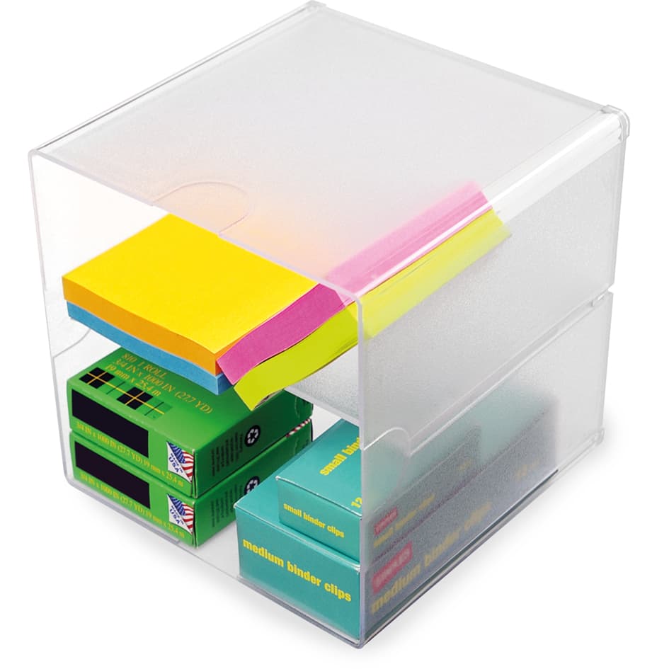 Deflecto Organisationsbox Cube, 2 Fächer, Glasklar