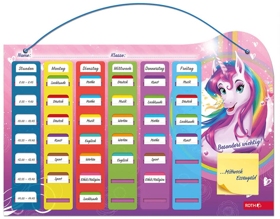 Roth Klipp & Klar Stundenplan Steck-Fix , Einhornportrait,
