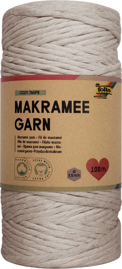 Folia Makramee-Garn Cozy Taupe, Länge: 100 M