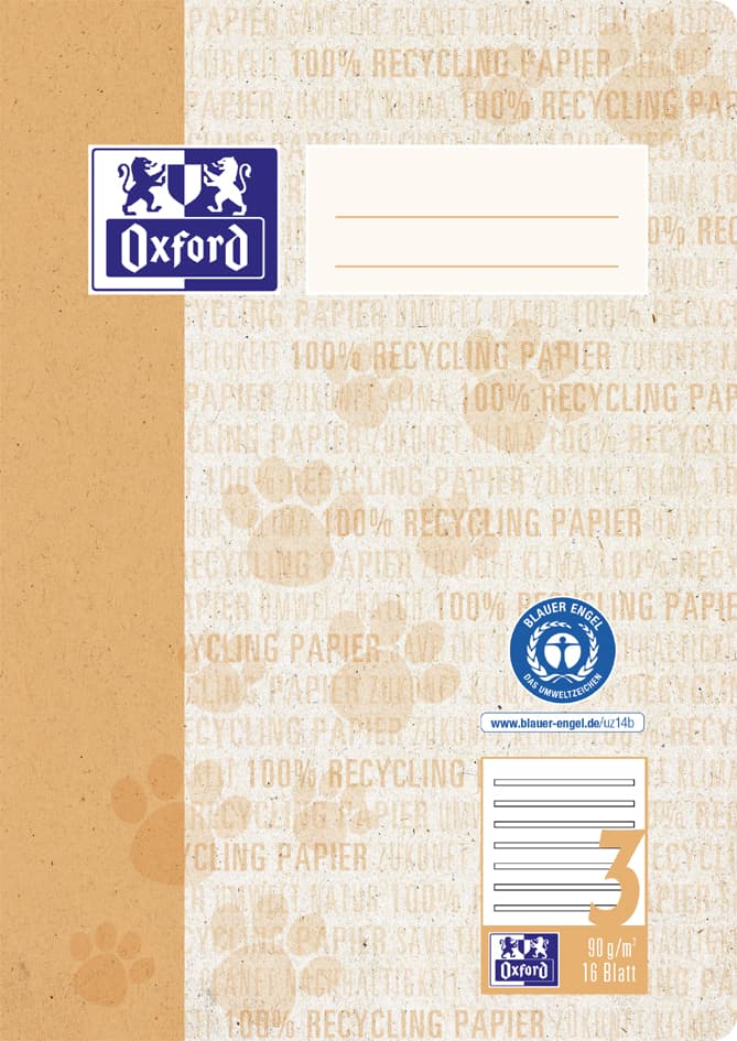 Oxford Schulheft , Recycling, , Din A5, 16 Blatt, Lineatur 3