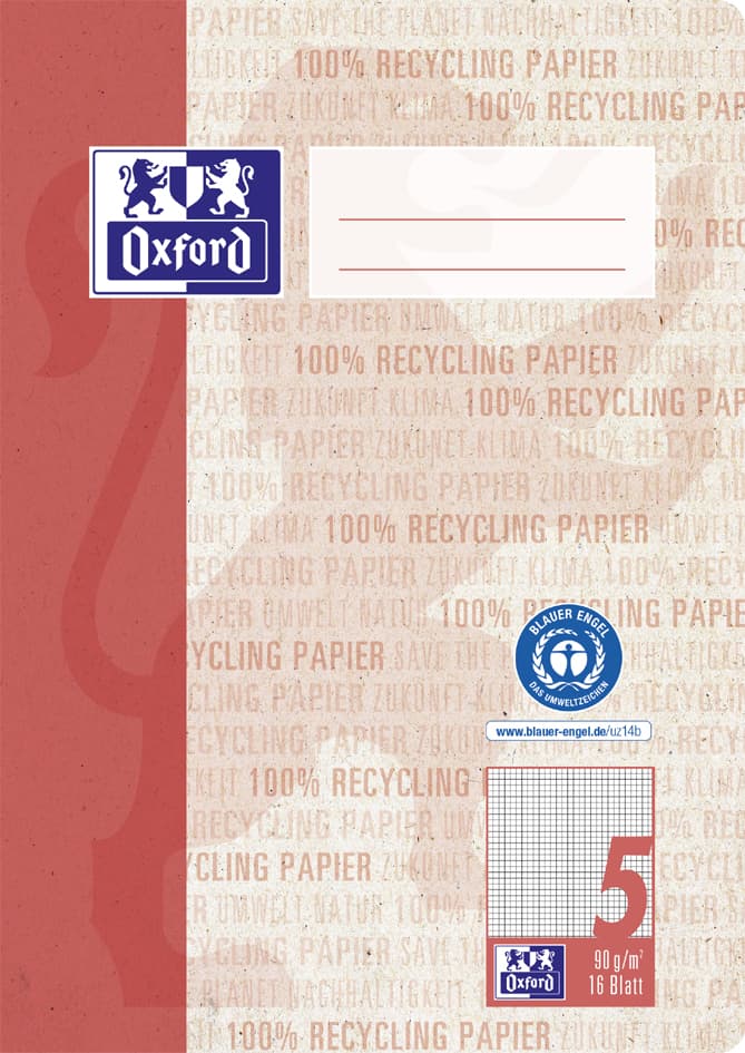 Oxford Schulheft , Recycling, , Din A5, 16 Blatt, Lineatur 5