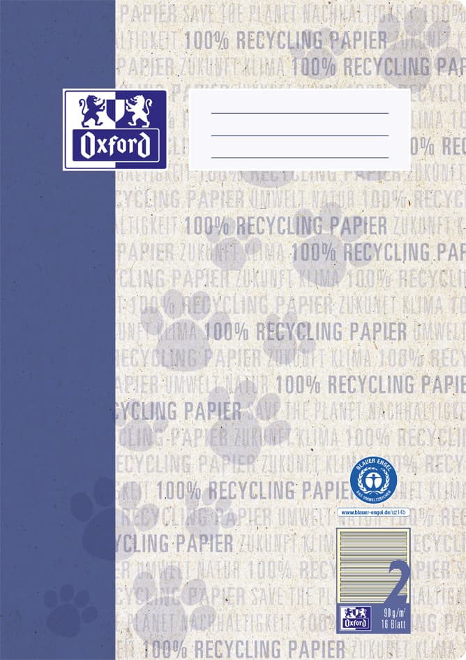 Oxford Schulheft , Recycling, , Din A4, 16 Blatt, Lineatur 2