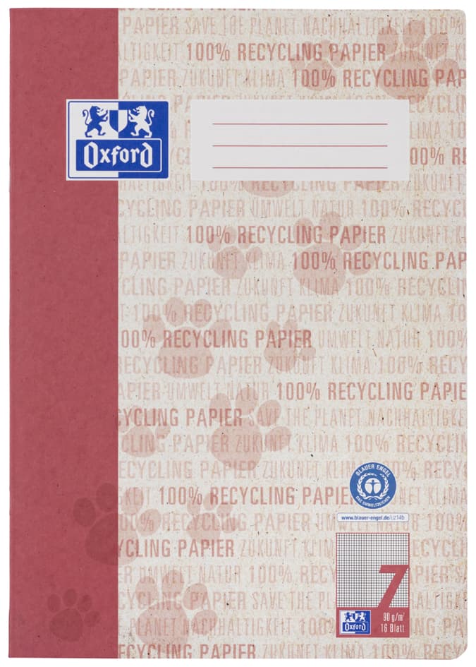 Oxford Schulheft , Recycling, , Din A4, 16 Blatt, Lineatur 7